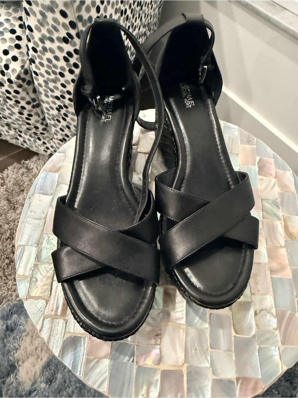 Michael Kors Black Leather Crisscross Slingback Sandals